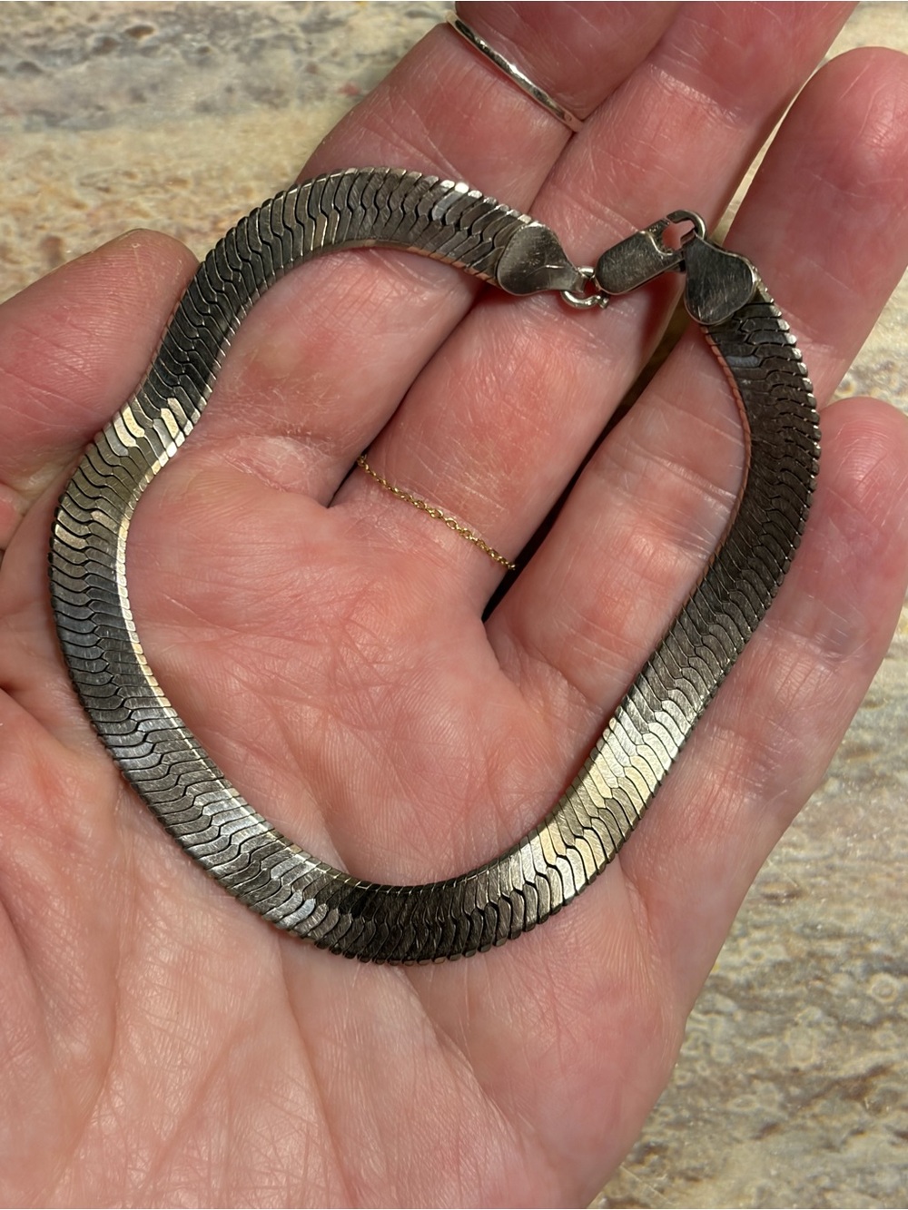 Vintage Sterling Silver Flat Herringbone Bracelet